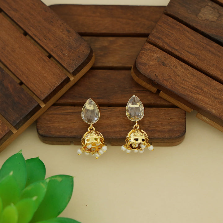 Hayathi Pearl Drop Glossy Stone Jhumka