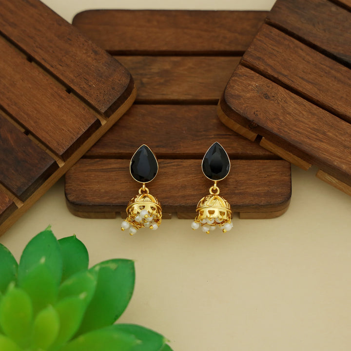 Hayathi Pearl Drop Glossy Stone Jhumka