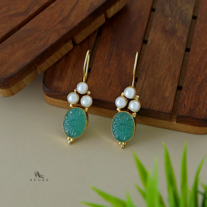 Carved Oval Tri Pearl Drop