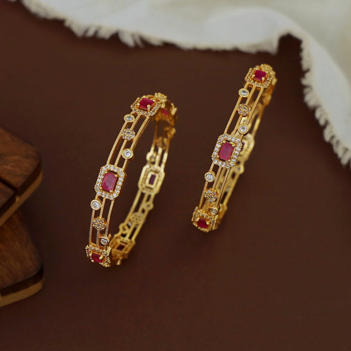 Yukta AD Stone Rectangle Glossy Bangle (Set Of 2)