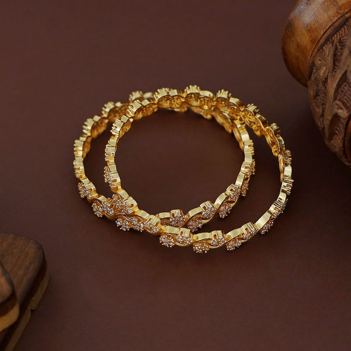 Tahaswini Wavy AD Stone Flower Bangle (Set Of 2)