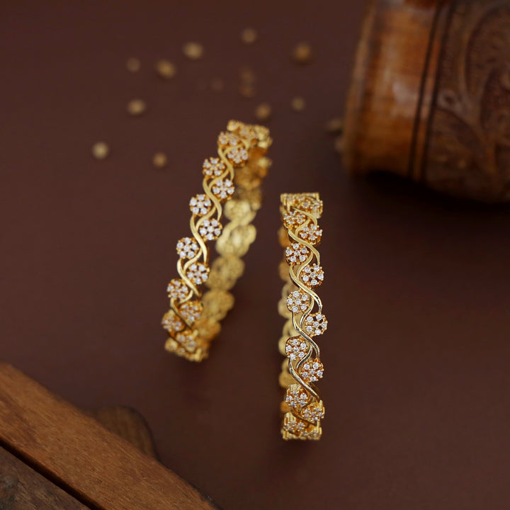 Tahaswini Wavy AD Stone Flower Bangle (Set Of 2)
