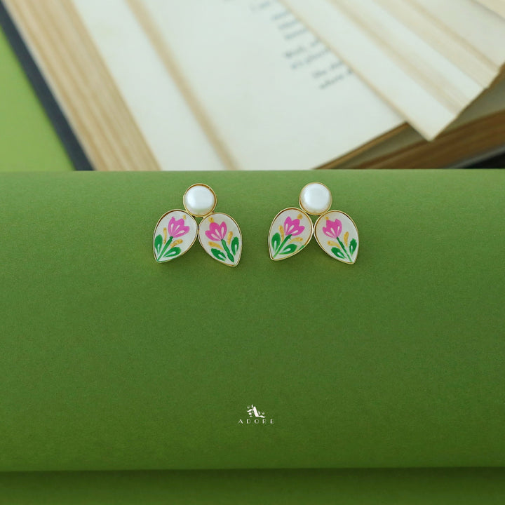 Hand Painted Dual Drop Pearl Earring