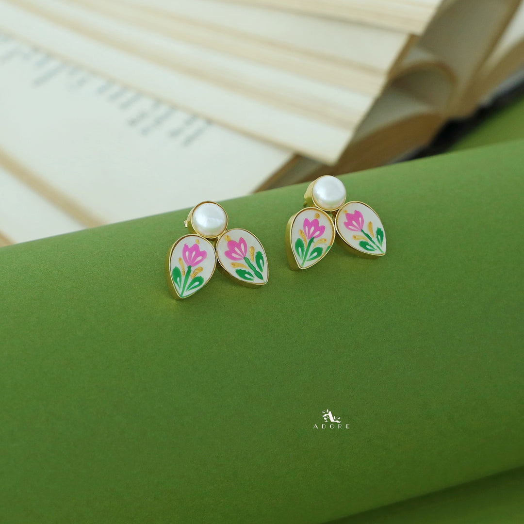 Hand Painted Dual Drop Pearl Earring