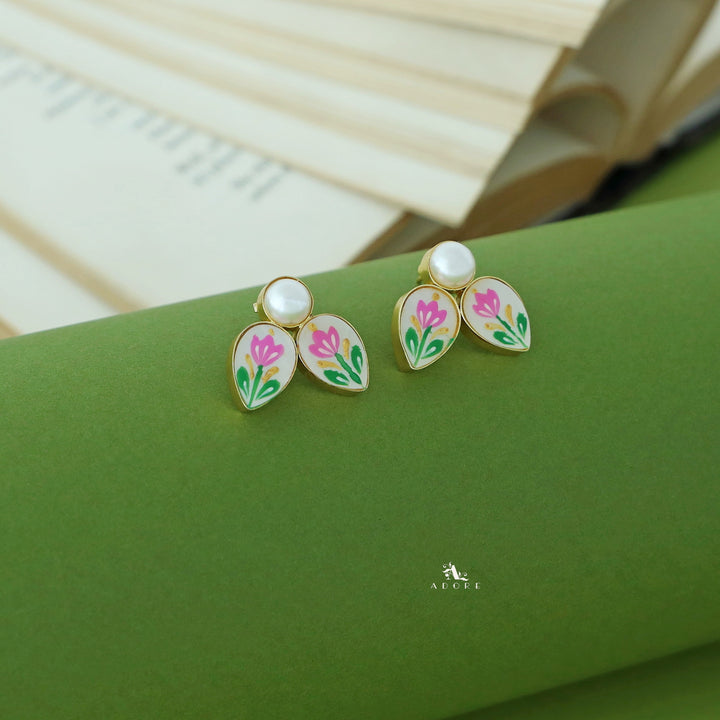 Hand Painted Dual Drop Pearl Earring