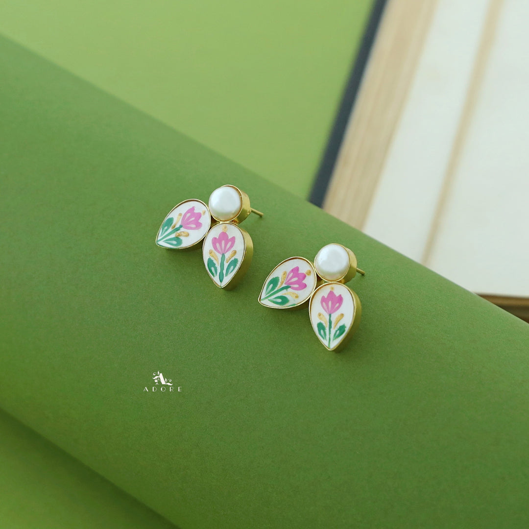 Hand Painted Dual Drop Pearl Earring