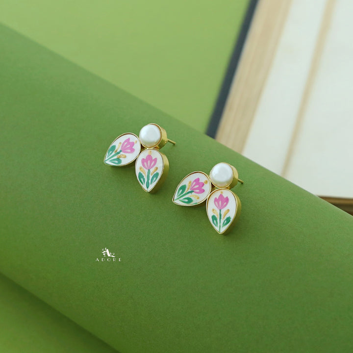 Hand Painted Dual Drop Pearl Earring