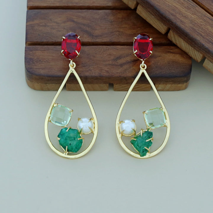 Dual Glossy + Dyed Stone Pearl Claw Earring
