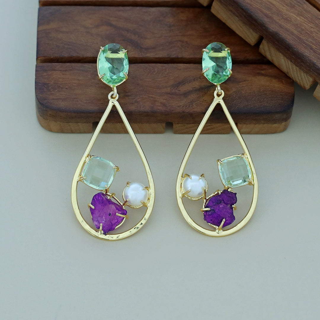 Dual Glossy + Dyed Stone Pearl Claw Earring