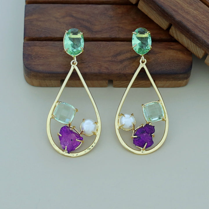 Dual Glossy + Dyed Stone Pearl Claw Earring