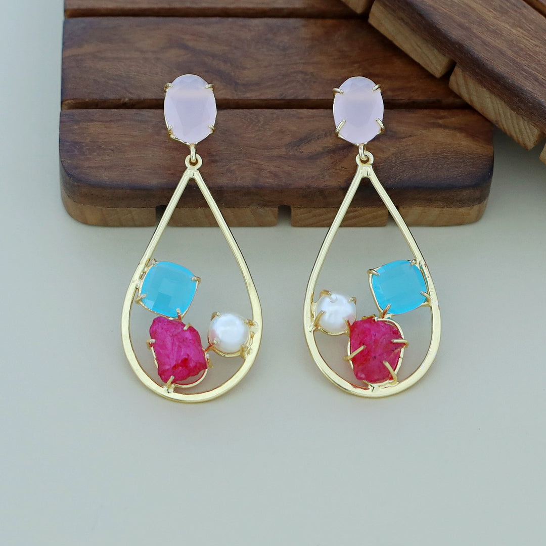 Dual Glossy + Dyed Stone Pearl Claw Earring