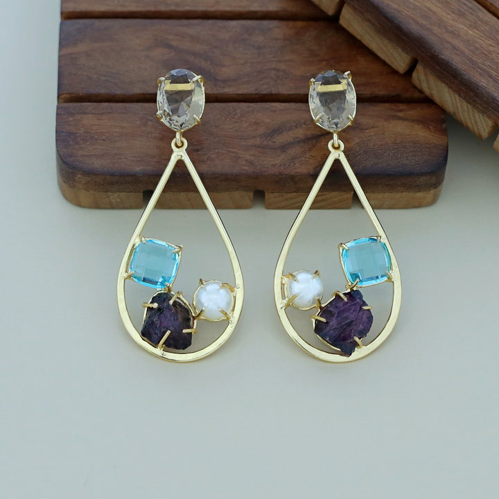 Dual Glossy + Dyed Stone Pearl Claw Earring