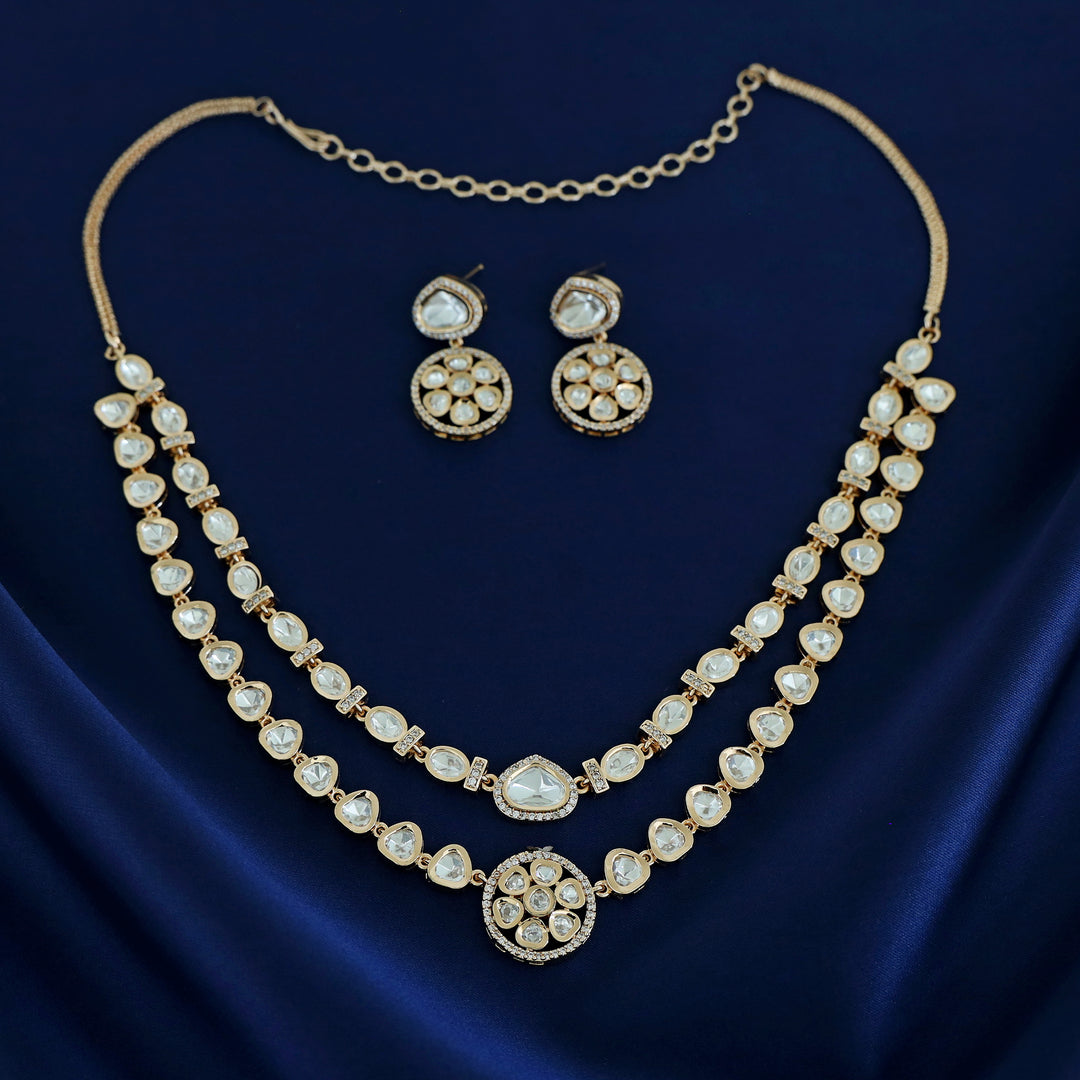Premium Asael 2 Layer Kundan Flower Neckpiece With Earring