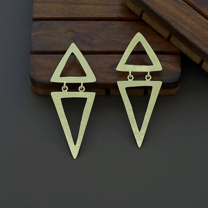 Golden Dual Hanging Triangle Earring