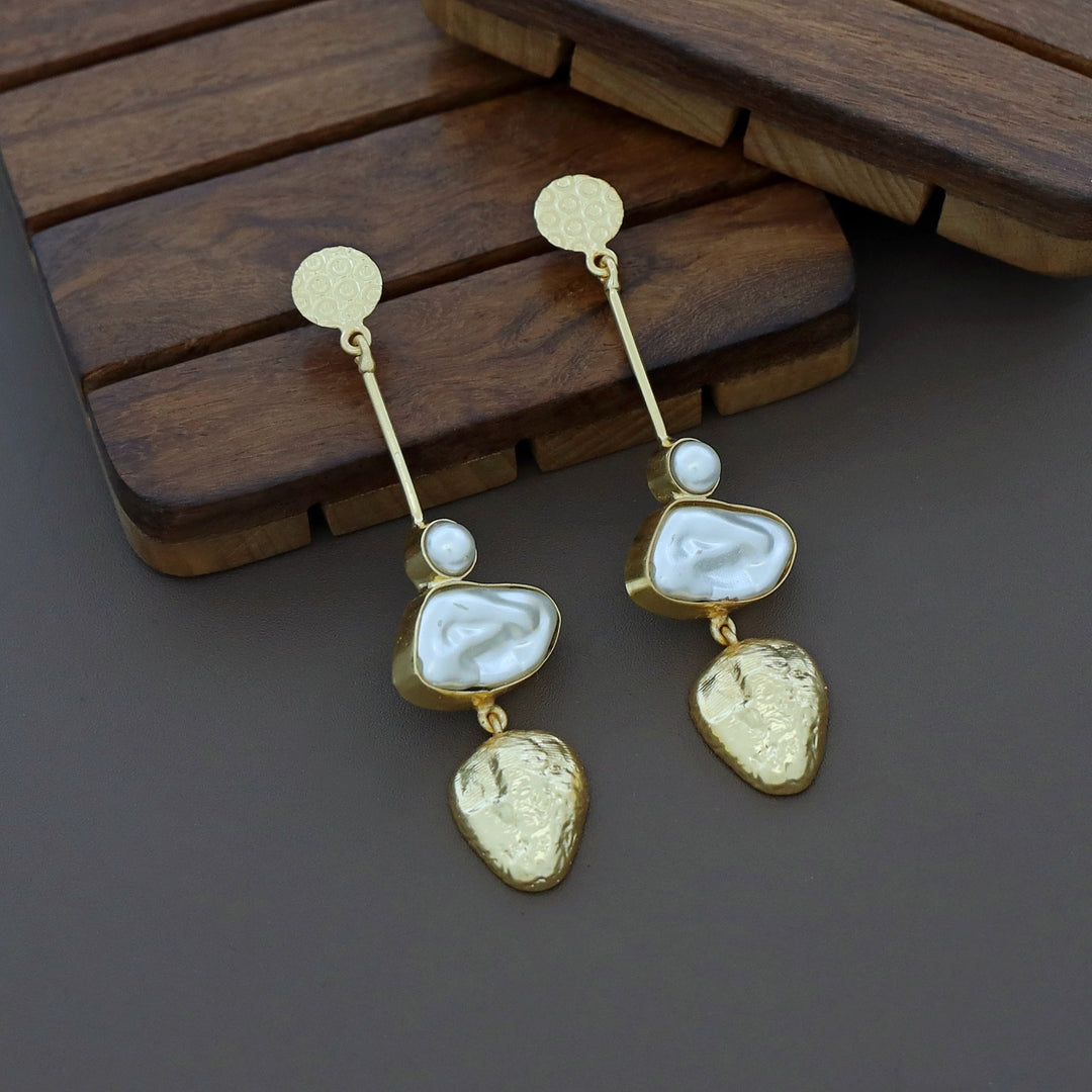 Golden Textured Baroque Pearl Earring