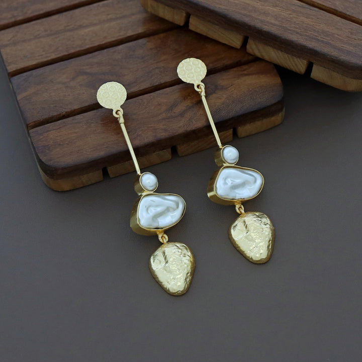 Golden Textured Baroque Pearl Earring