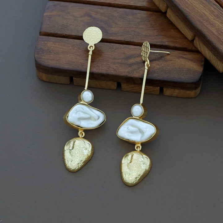 Golden Textured Baroque Pearl Earring