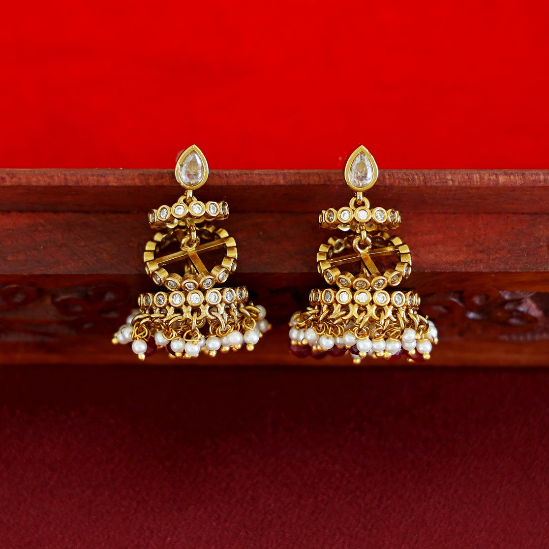 Premium Beaded Drop Stiff Wings Short Neckpiece With Earring