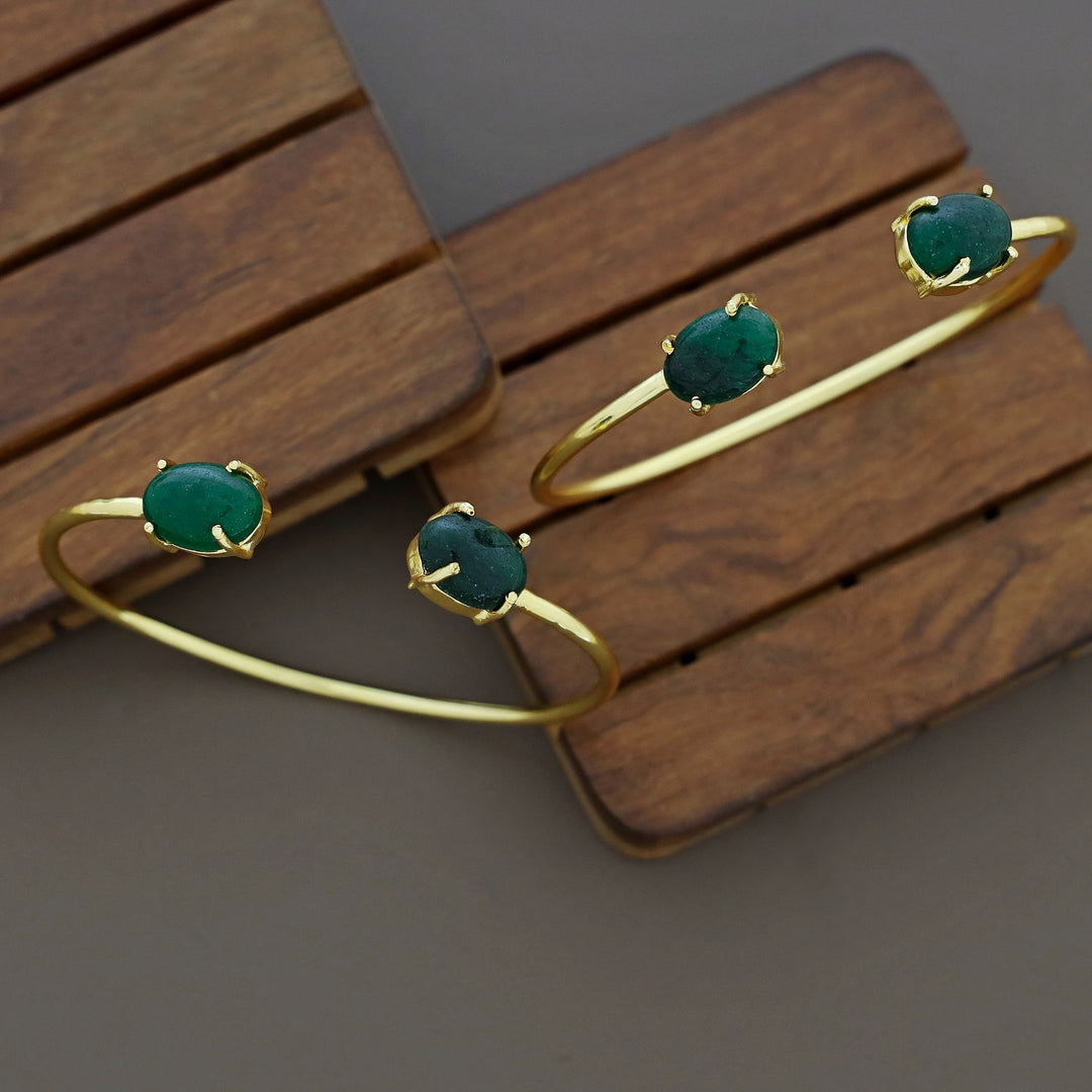 Mebal Golden Dual Oval Natural Stone Claw Bangle
