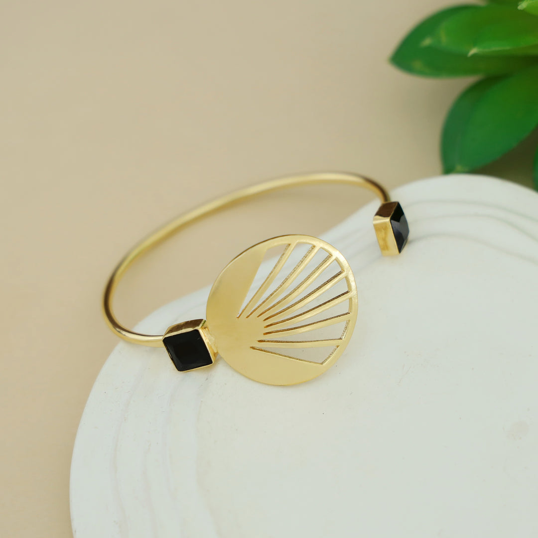 Adley Golden Sunburst Dual Square Glossy Stone Bangle