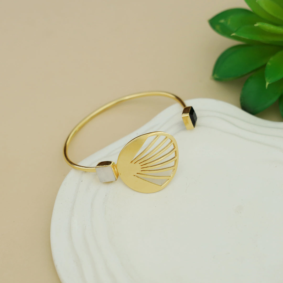 Adley Golden Sunburst Dual Square Glossy Stone Bangle