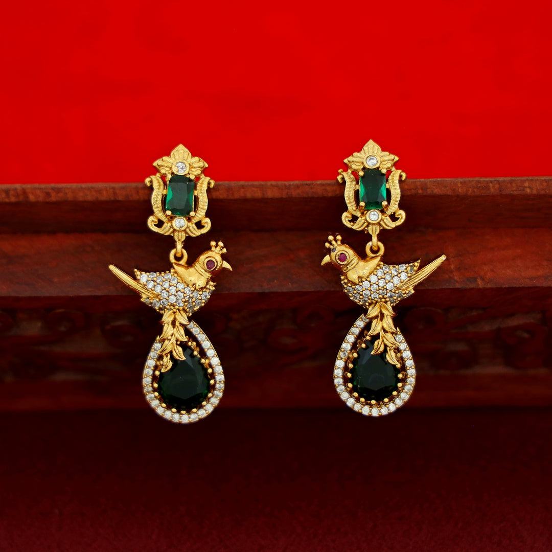 Avantika Golden Bird Glossy Drop Short Neckpiece With Earring