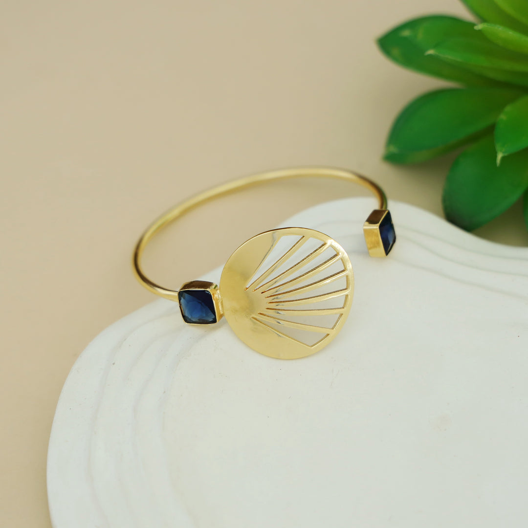 Adley Golden Sunburst Dual Square Glossy Stone Bangle