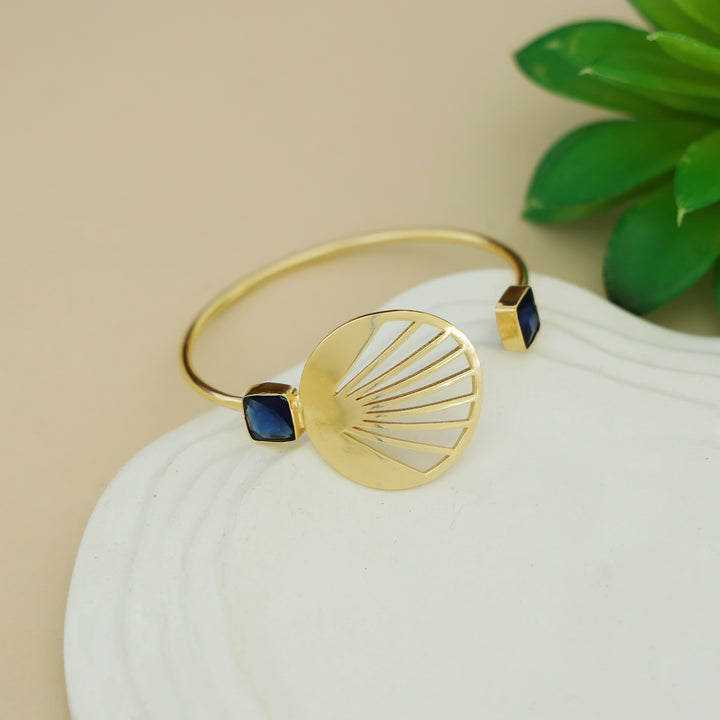 Adley Golden Sunburst Dual Square Glossy Stone Bangle