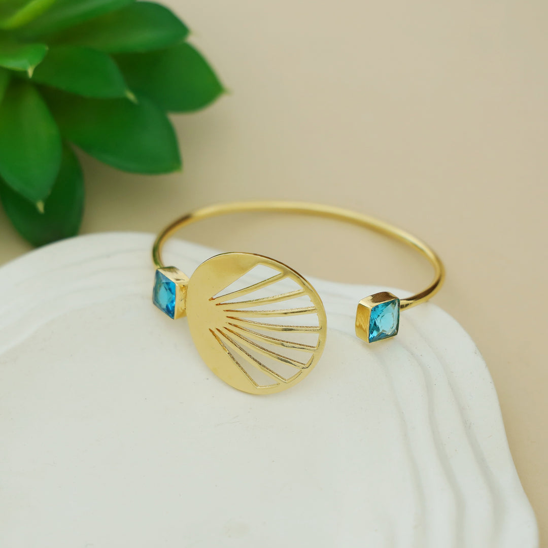 Adley Golden Sunburst Dual Square Glossy Stone Bangle