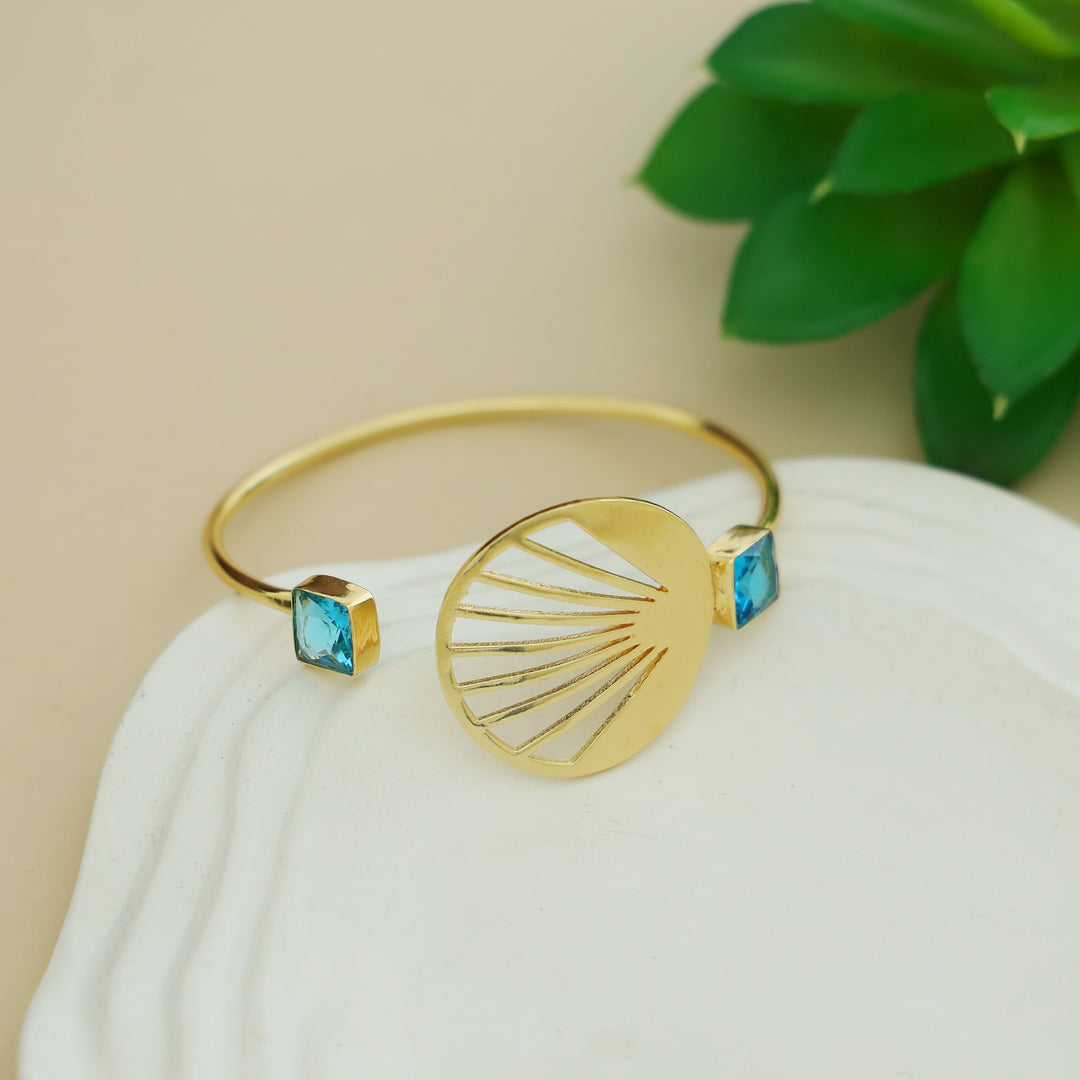 Adley Golden Sunburst Dual Square Glossy Stone Bangle