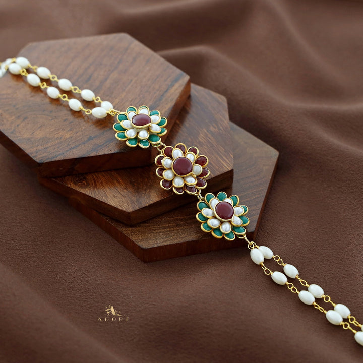 Golden Double Layer Tri Flower Pearl Choker