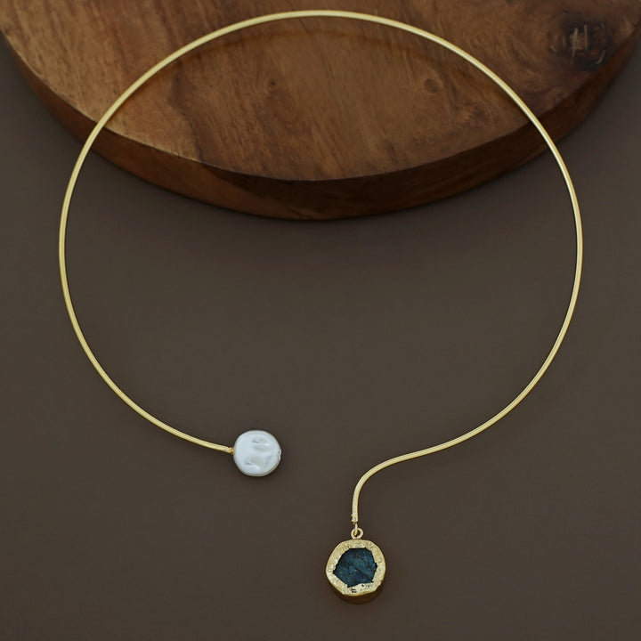 Nellie Golden Raw Stone + Baroque Neck Cuff