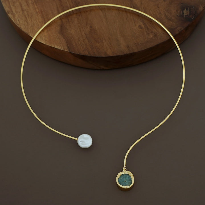 Nellie Golden Raw Stone + Baroque Neck Cuff