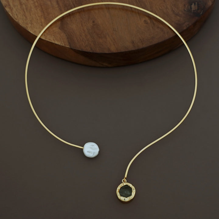 Nellie Golden Raw Stone + Baroque Neck Cuff