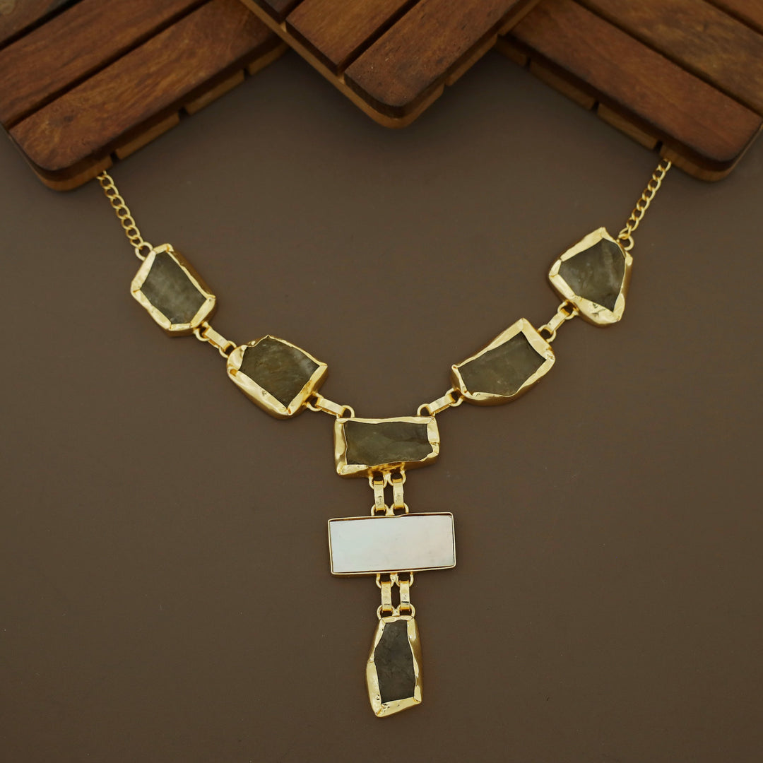 Charlize Raw Stone Rectangle MOP Long Neckpiece