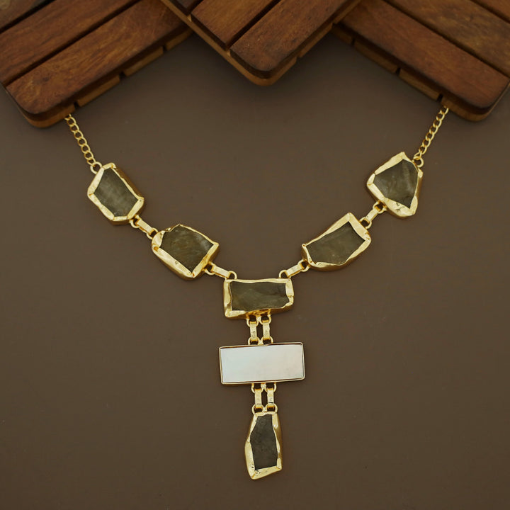 Charlize Raw Stone Rectangle MOP Long Neckpiece