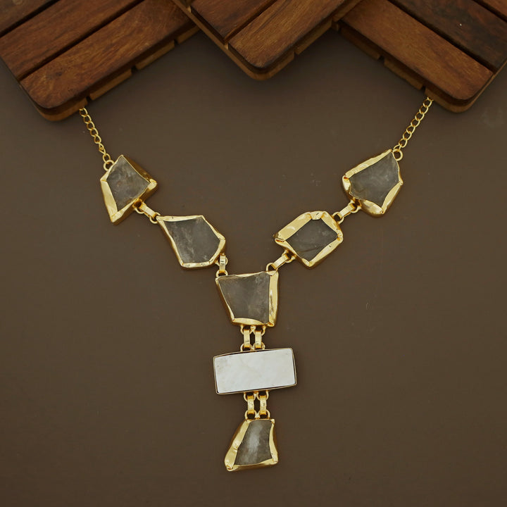 Charlize Raw Stone Rectangle MOP Long Neckpiece