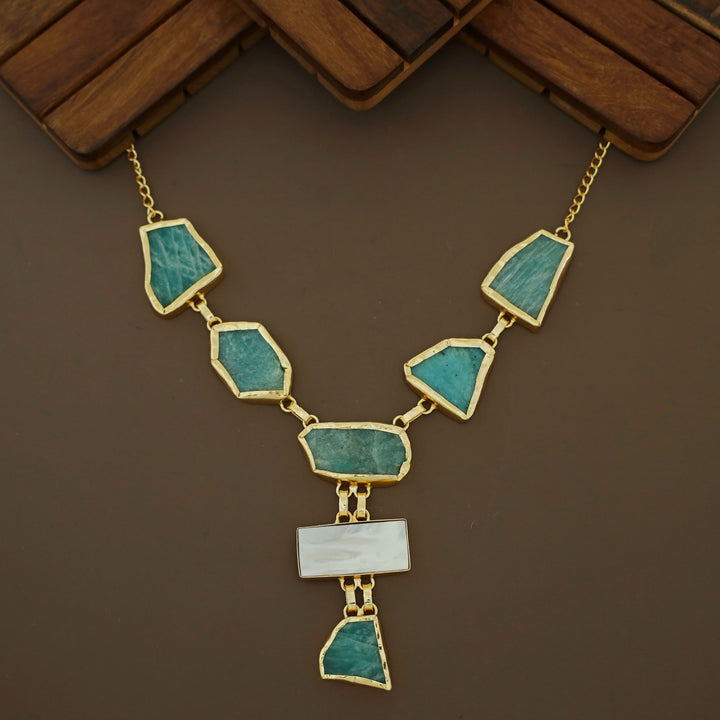 Charlize Raw Stone Rectangle MOP Long Neckpiece