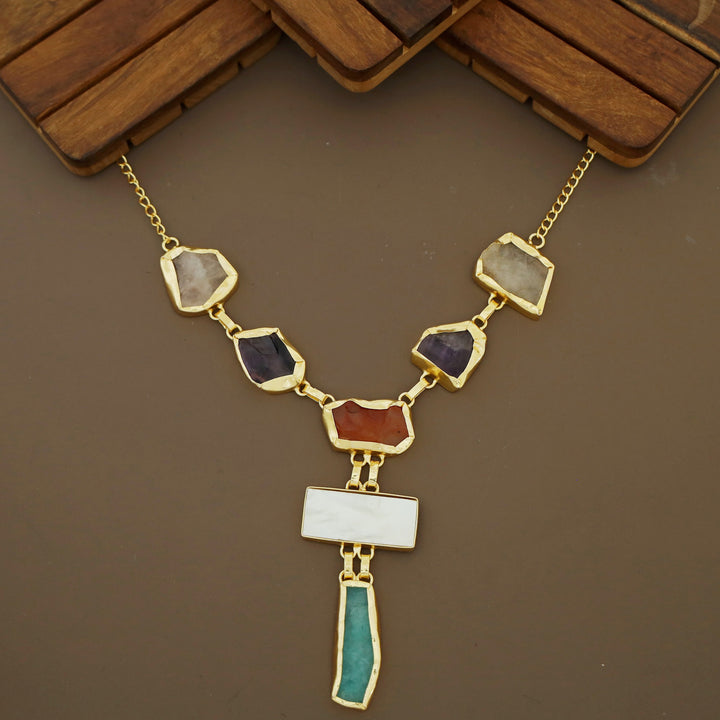 Charlize Raw Stone Rectangle MOP Long Neckpiece