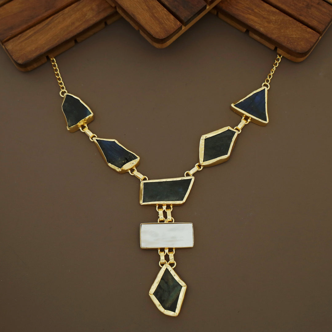 Charlize Raw Stone Rectangle MOP Long Neckpiece