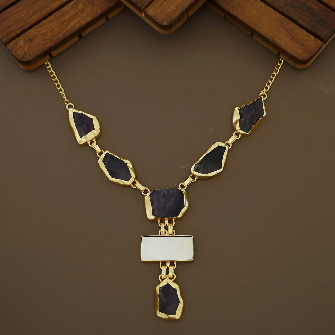 Charlize Raw Stone Rectangle MOP Long Neckpiece