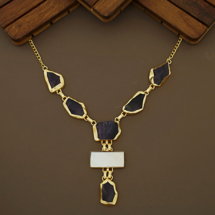 Charlize Raw Stone Rectangle MOP Long Neckpiece