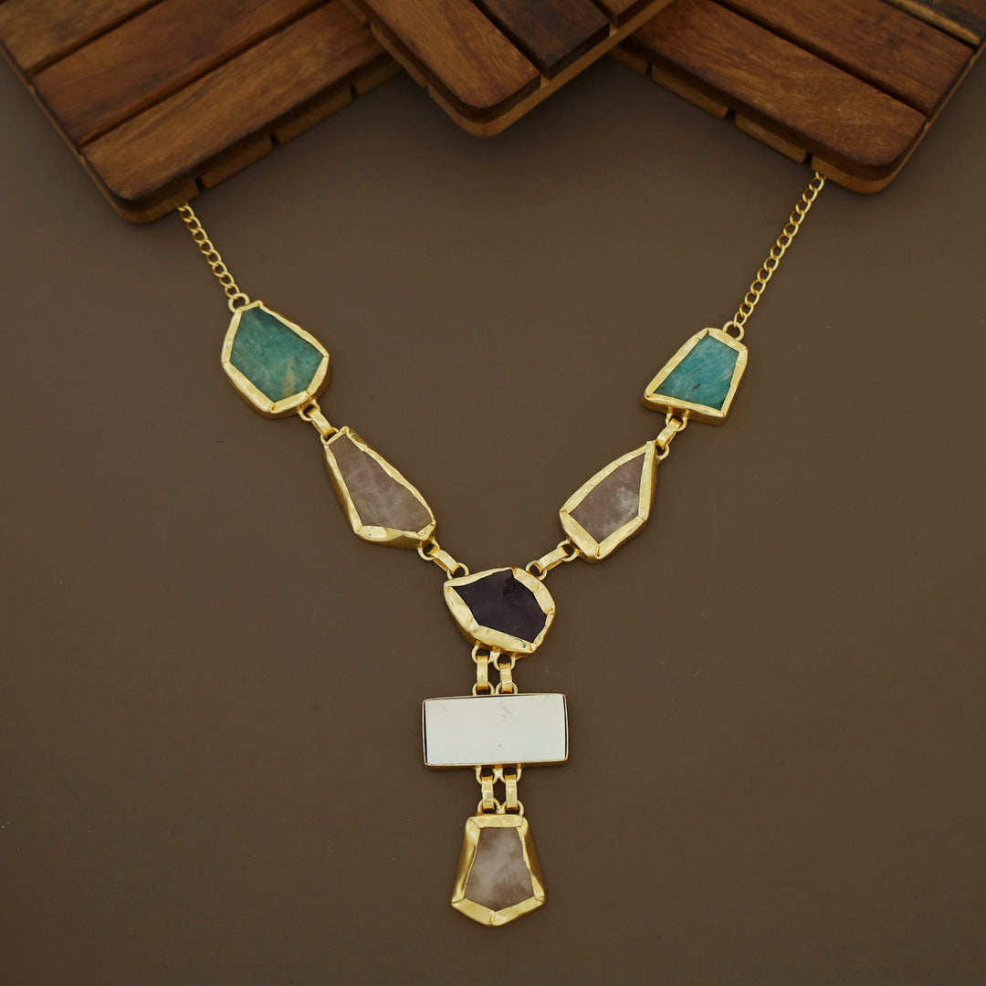 Charlize Raw Stone Rectangle MOP Long Neckpiece