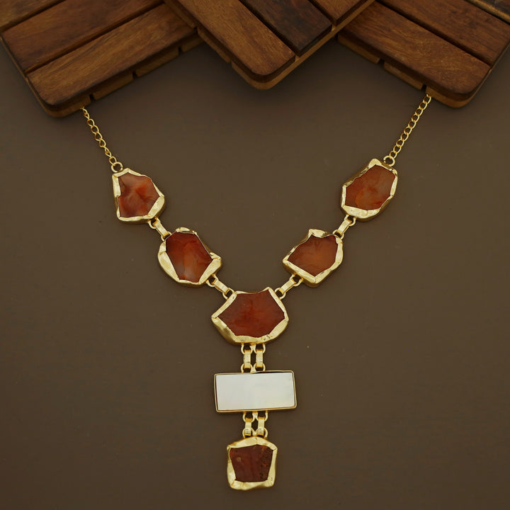 Charlize Raw Stone Rectangle MOP Long Neckpiece