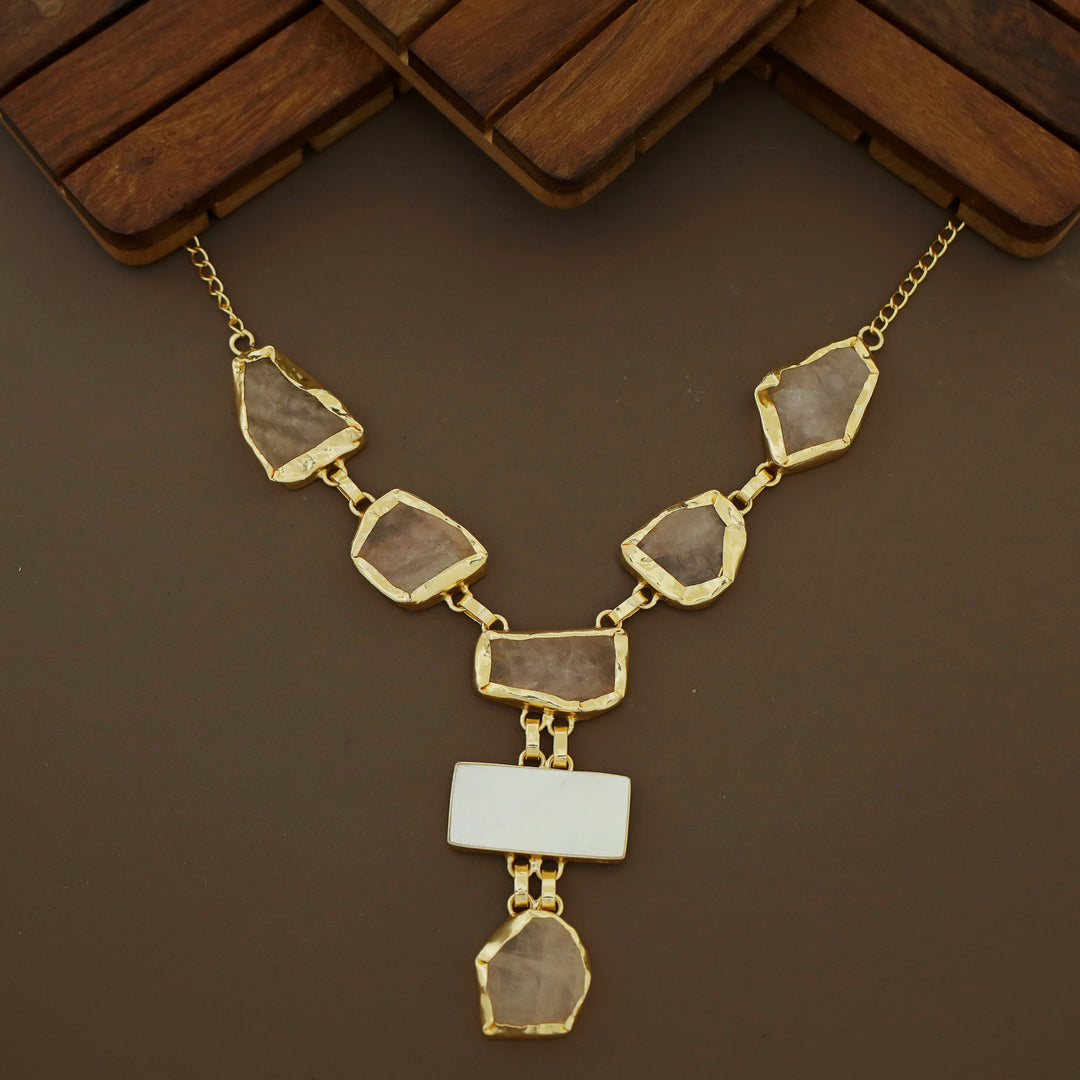 Charlize Raw Stone Rectangle MOP Long Neckpiece