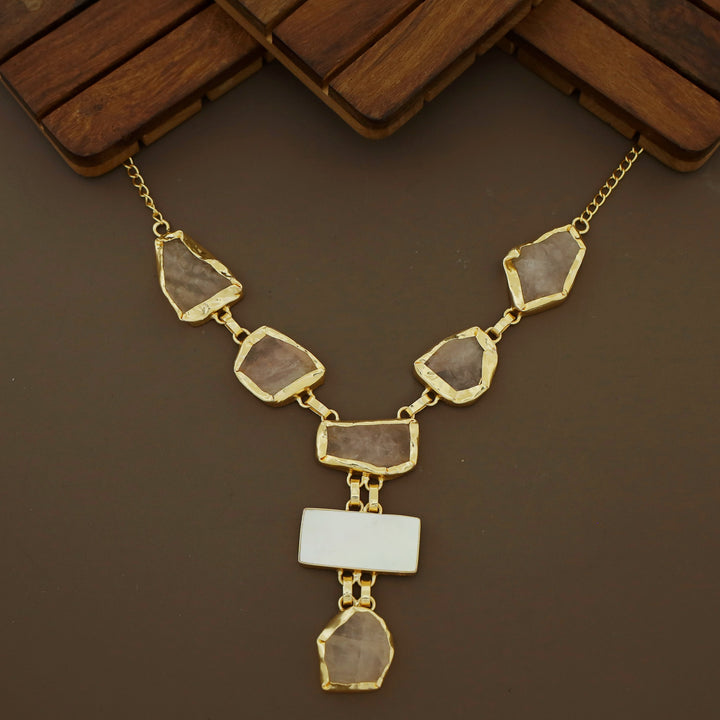 Charlize Raw Stone Rectangle MOP Long Neckpiece