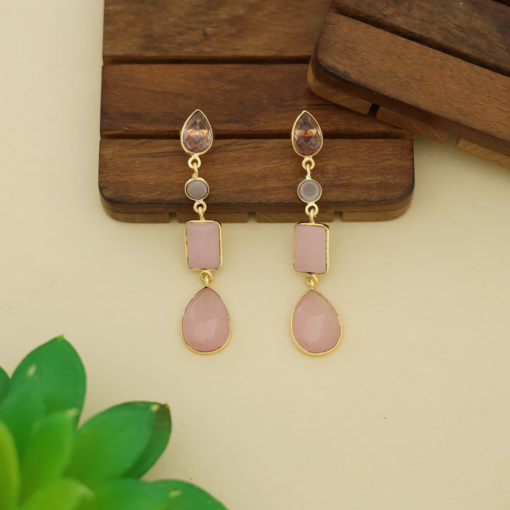 Holly Drop Circle Rectangle Tetra Glossy Stone Earring