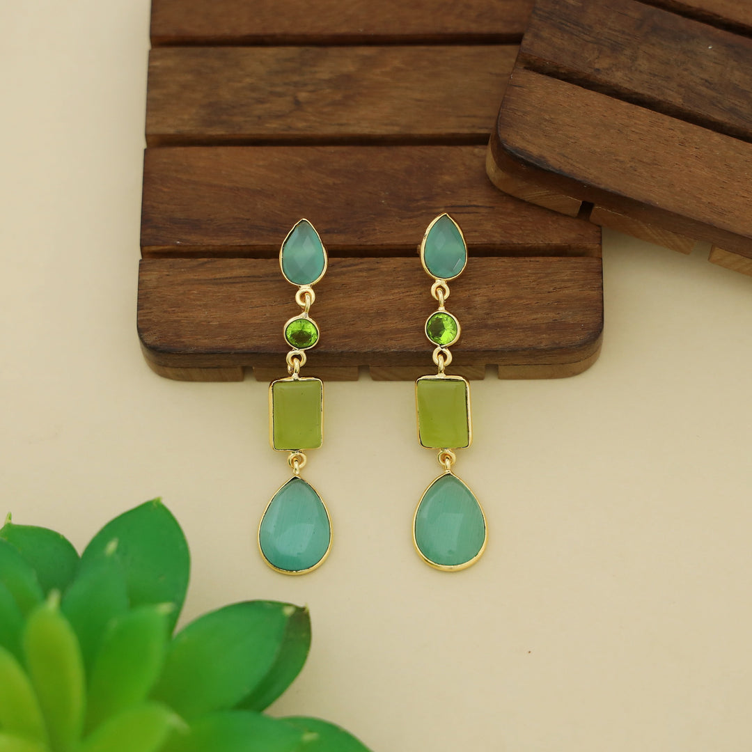 Holly Drop Circle Rectangle Tetra Glossy Stone Earring