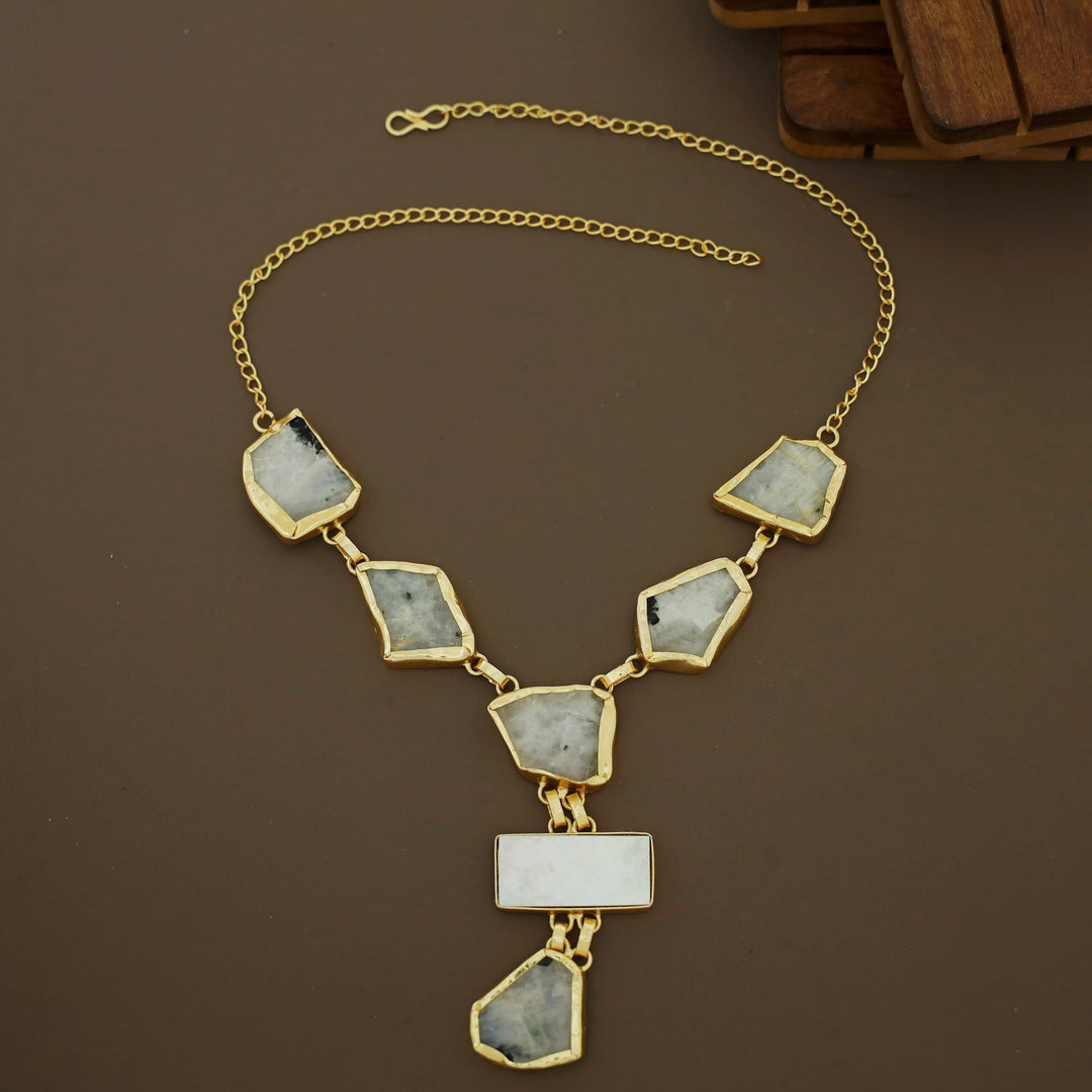 Charlize Raw Stone Rectangle MOP Long Neckpiece