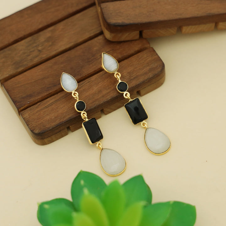 Holly Drop Circle Rectangle Tetra Glossy Stone Earring